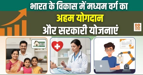 मध्यम वर्ग, भारत का विकास, प्रधानमंत्री जन-धन योजना, प्रधानमंत्री आवास योजना, आयुष्मान भारत, सुकन्या समृद्धि योजना, अटल पेंशन योजना, राष्ट्रीय पेंशन योजना, कौशल भारत, डिजिटल इंडिया, सरकार की योजनाएं,
