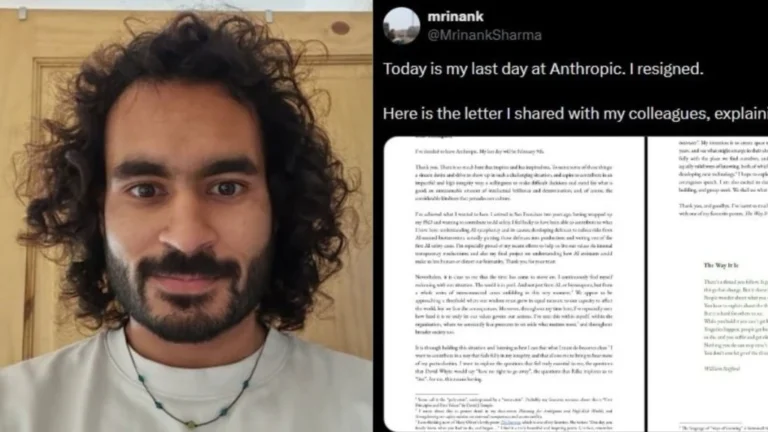 AI की दुनिया में हलचल: Anthropic के सुरक्षा प्रमुख Mrinank Sharma का इस्तीफा; बोले- “दुनिया केवल एआई से नहीं, बल्कि कई संकटों से घिरी है”