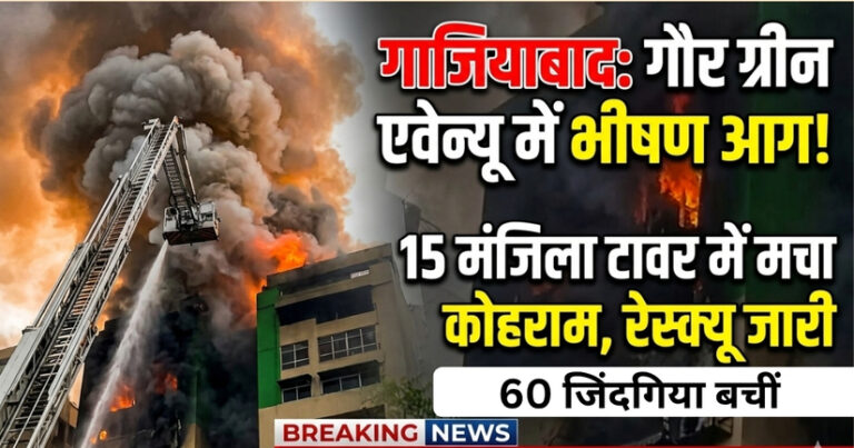 Ghaziabad की सोसाइटी में भीषण आग: 15 मंजिला टावर में मची अफरा-तफरी, रेस्क्यू की पूरी कहानी