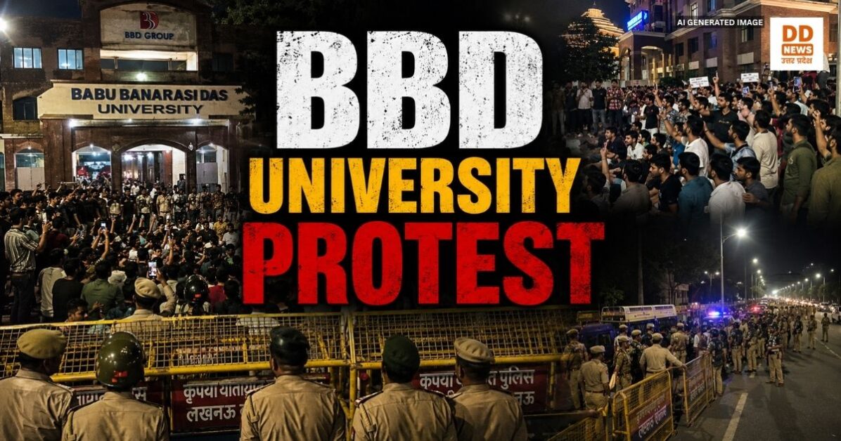 BBD University Lucknow में छात्रों का हंगामा, खराब खाने और वार्डन की मारपीट के आरोप पर आधी रात हाईवे जाम की कोशिश